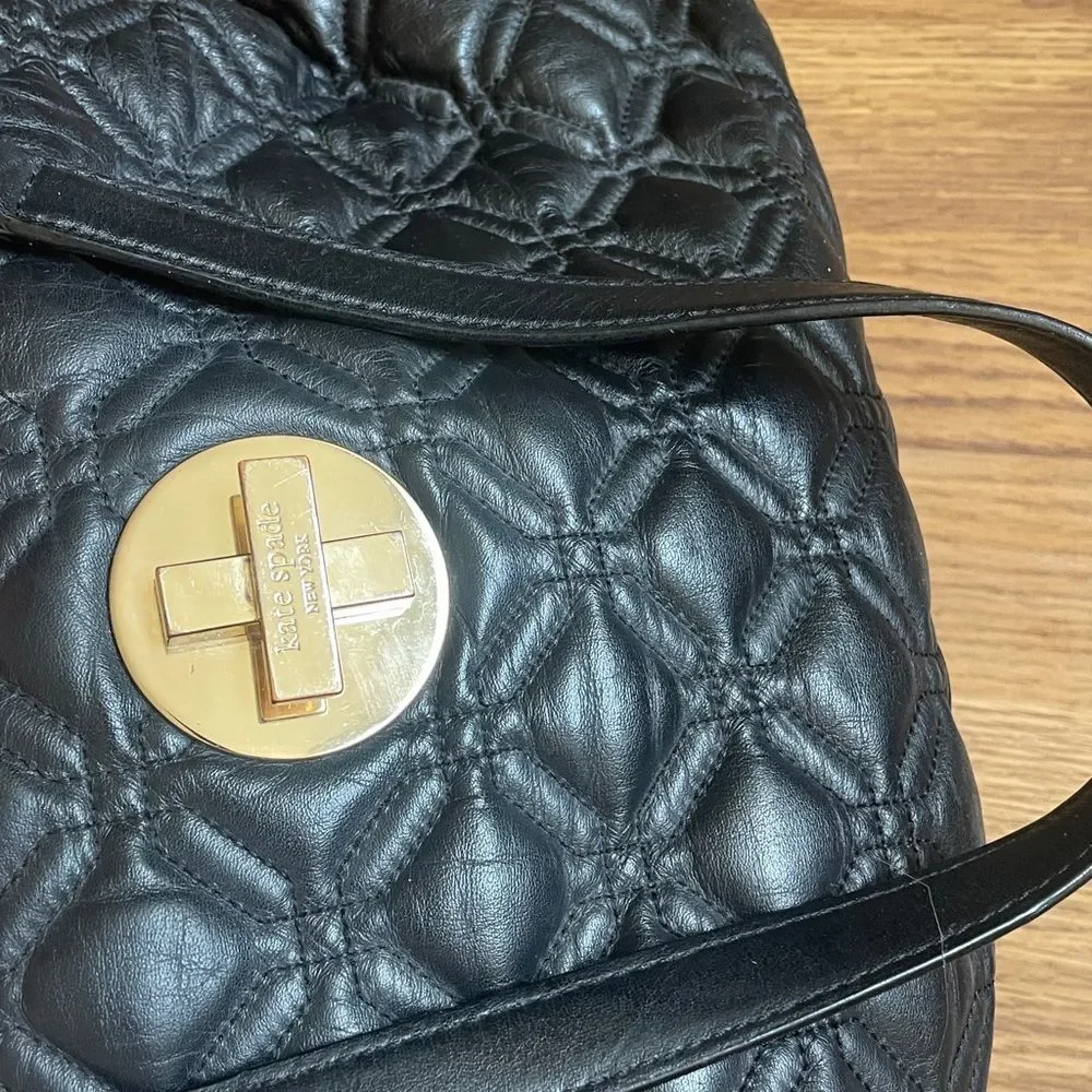 Kate Spade Elena Astor Court Black Quilted Leather Chain Shoulder Tote Bag